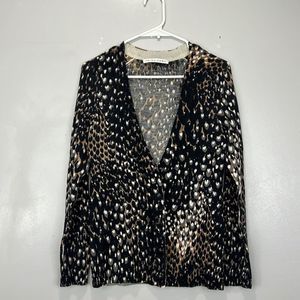 Trina Turk Leopard Print Merino Wool Button Up Cardigan